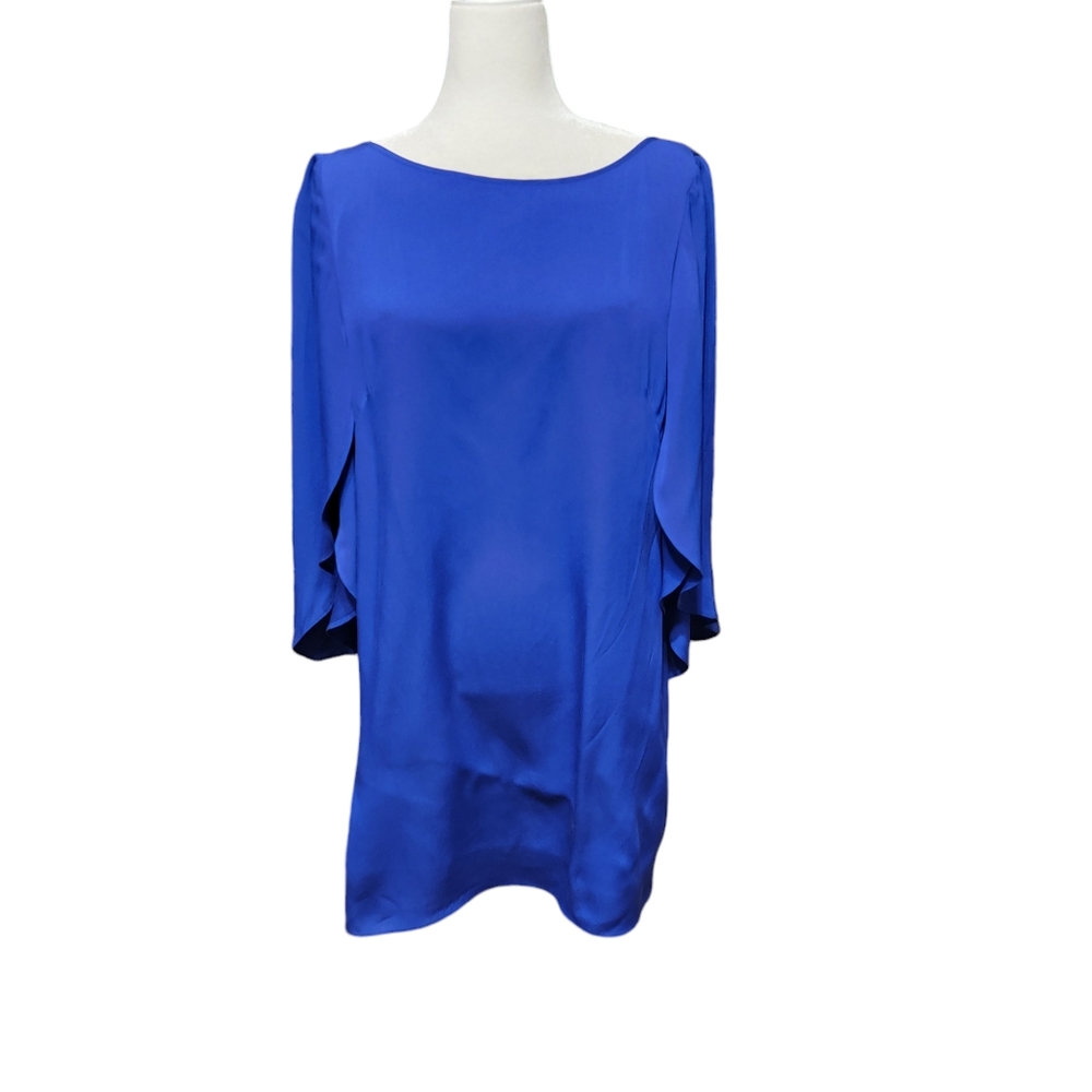 MILLY Stretch Dress 12 Silk Crepe Flutter Butterfly Sleeve Cobalt
